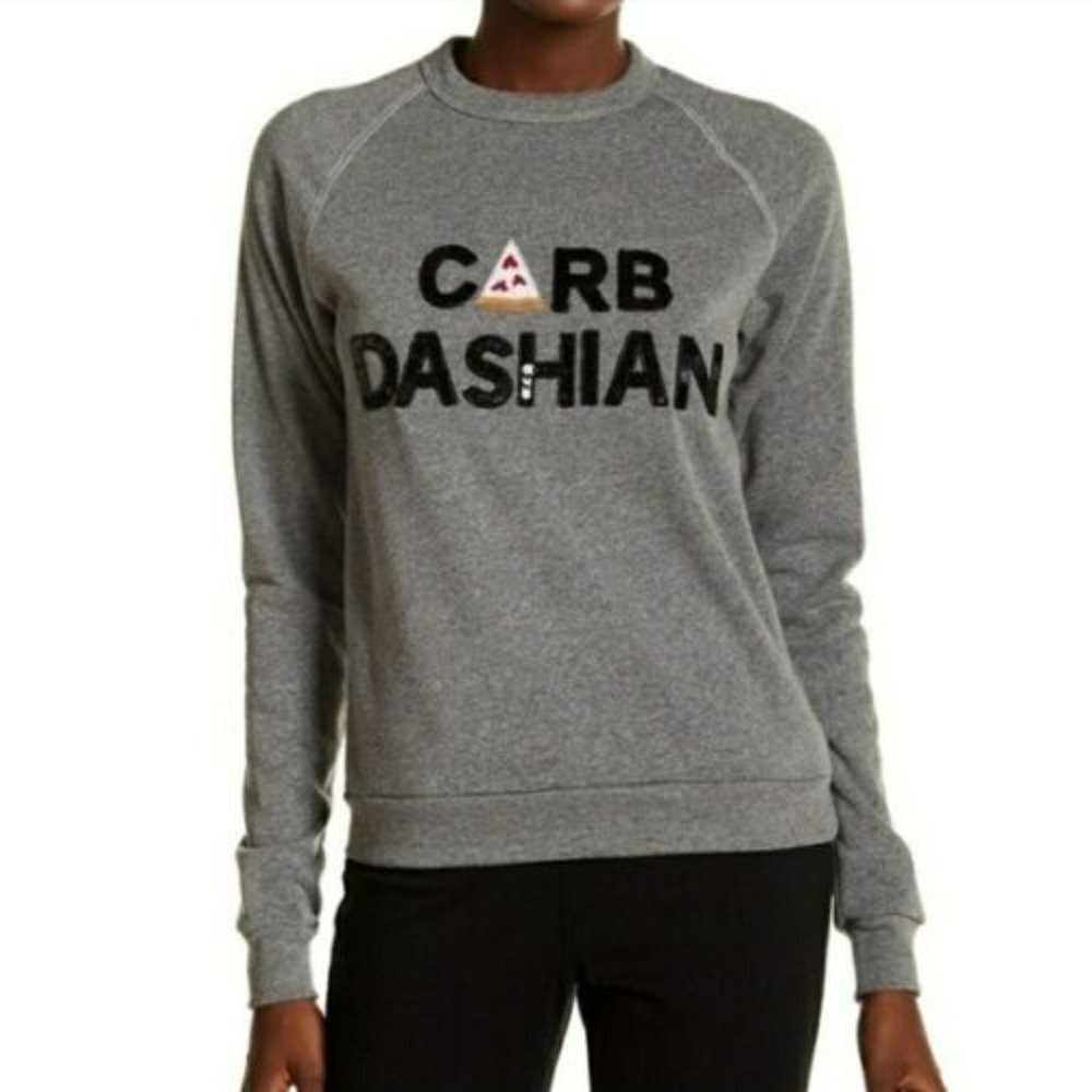 BOW & DRAPE Gray Carb Dashian Sequin Applique Pullover Sweatshirt Medium